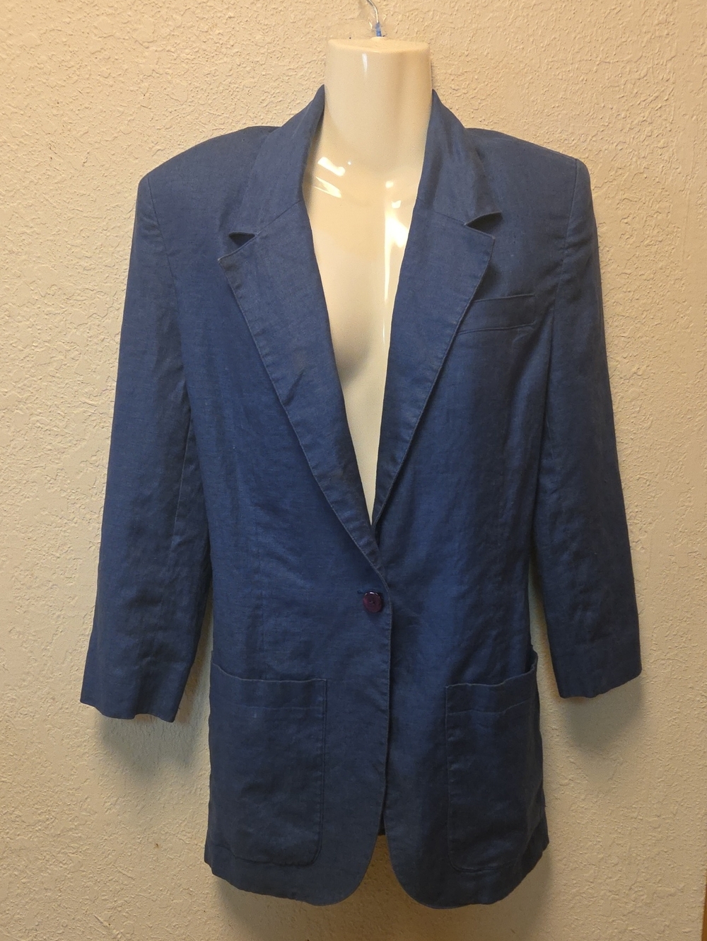 Ann Taylor Blue Linen-Blend Single-Button Blazer